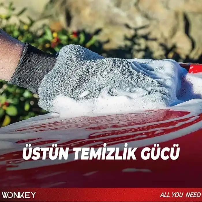 WONKEY - Mikrofiber Oto Yıkama Temizleme Seti | Araç Kurulama Havlusu + Otomobil Cam Bezi + Araba Yıkama Eldiveni Paketi, Profesyonel Araç Bakım Seti (3lü Set)