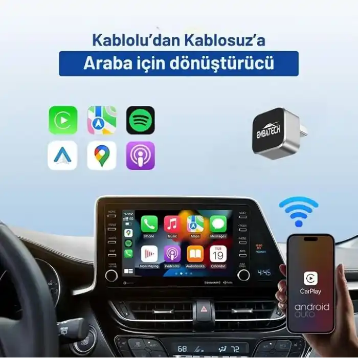 2in1 Kablosuz CarPlay Ve Android Auto Adaptörü (EMT-001)