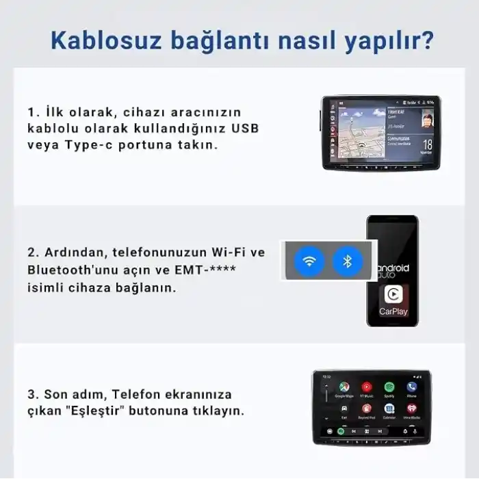2in1 Kablosuz CarPlay Ve Android Auto Adaptörü (EMT-001)