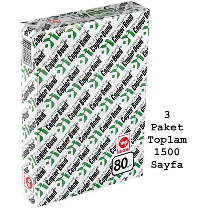 Copier Bond A4 Fotokopi Kağıdı 3 Paket 500 Yaprak x 3 Toplam 1500 Yaprak