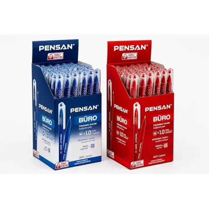 Pensan Büro 2270 Tükenmez Kalem, 1.0 mm Medium Uç, Mavi, Ofis, Okul ve Kırtasiye Kullanımı için Akıcı Yazım Kalemi (mavi 20 - kırmızı 10)