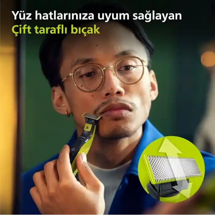 Philips OneBlade QP2824/10 Yüz& Vücut Hibrit Tıraş Makinesi, Islak&Kuru,1 Yedek Bıçak,3 Sakal Tarağı