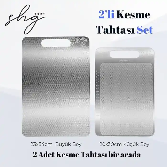 ShgHome 2li Paslanmaz Çelik Kesme/Doğrama Tahtası Seti (Büyük Boy 23x34 cm ve Küçük Boy 20x30 cm)