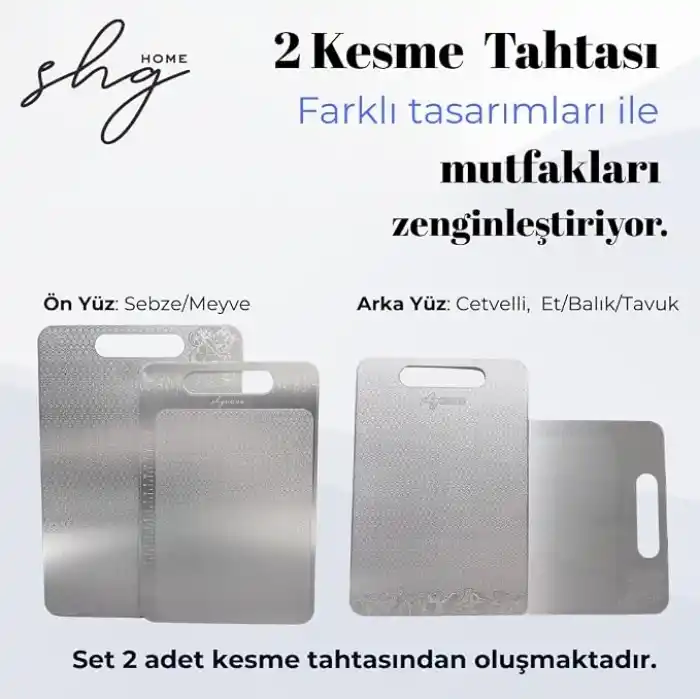 ShgHome 2li Paslanmaz Çelik Kesme/Doğrama Tahtası Seti (Büyük Boy 23x34 cm ve Küçük Boy 20x30 cm)