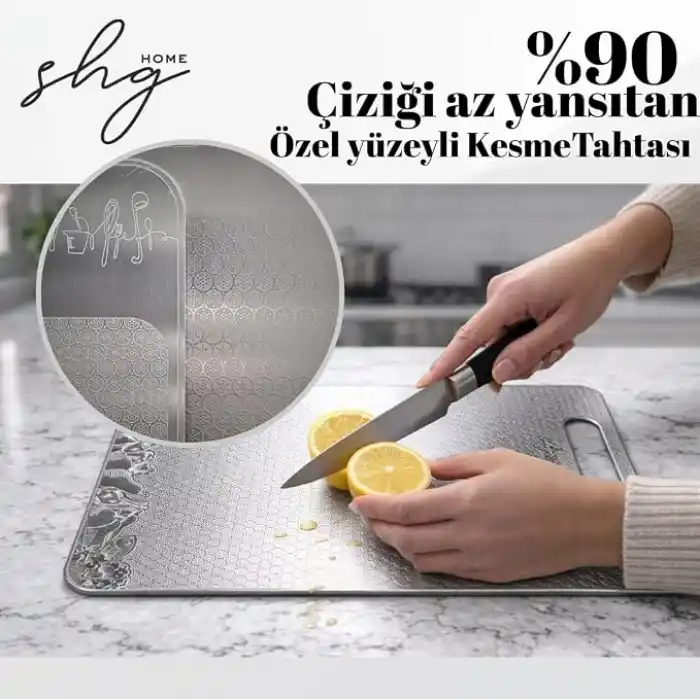 ShgHome 2li Paslanmaz Çelik Kesme/Doğrama Tahtası Seti (Büyük Boy 23x34 cm ve Küçük Boy 20x30 cm)