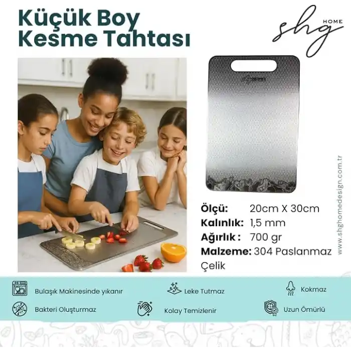 ShgHome 2li Paslanmaz Çelik Kesme/Doğrama Tahtası Seti (Büyük Boy 23x34 cm ve Küçük Boy 20x30 cm)