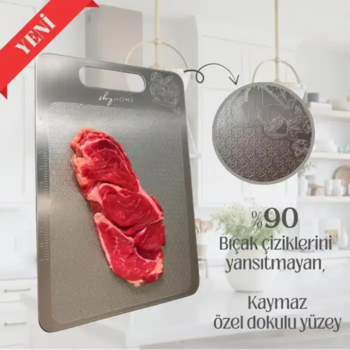 ShgHome 2li Paslanmaz Çelik Kesme/Doğrama Tahtası Seti (Büyük Boy 23x34 cm ve Küçük Boy 20x30 cm)