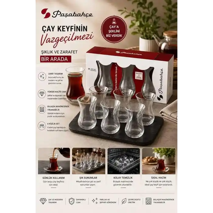 Paşabahçe SEMAVER ÇAY BARDAĞI 285 CC 3LÜ PENCERELİ KUTU