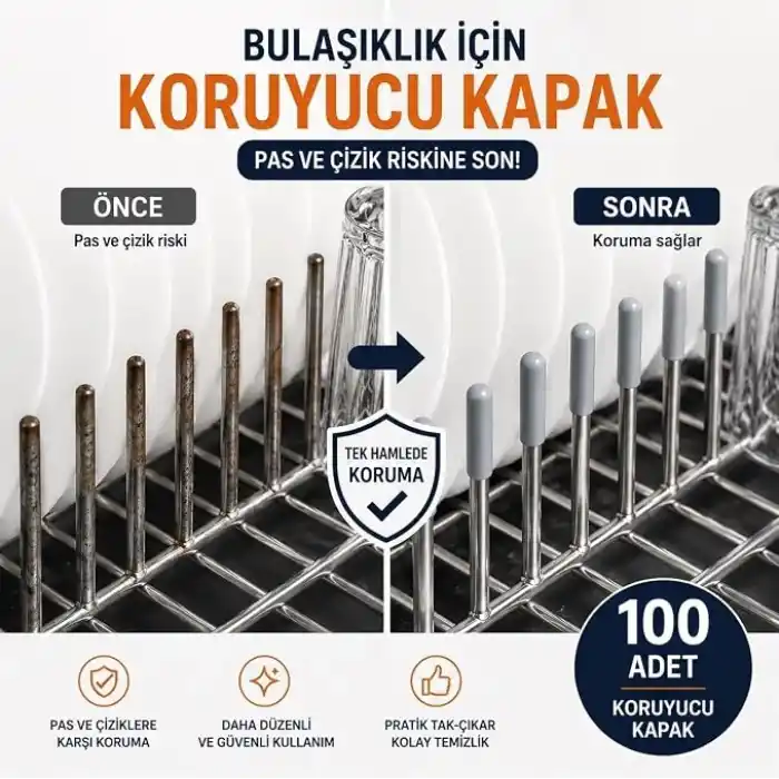 Farfan 100 Adet Gri - Bulaşık Makinesi Sepet Ucu Plastik Kapak - Pas ve Çizilme Önleyici Koruyucu - Tamir Seti