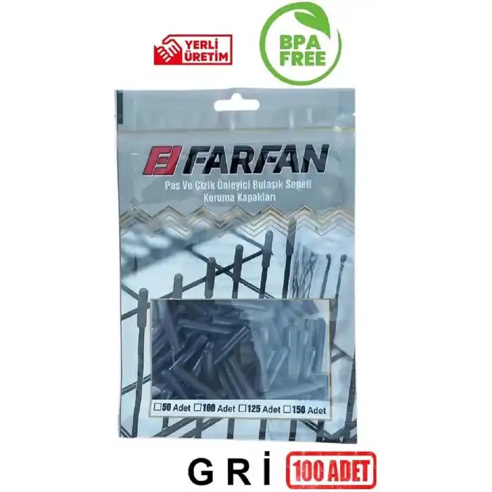 Farfan 100 Adet Gri - Bulaşık Makinesi Sepet Ucu Plastik Kapak - Pas ve Çizilme Önleyici Koruyucu - Tamir Seti
