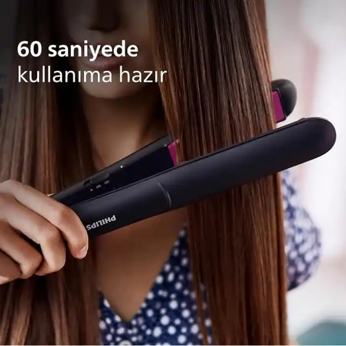 Philips Saç Düzleştirici, Keratin Seramik Plaka, ThermoProtect Teknolojisi, 2 Sıcaklık Ayarı, Tuş Kilidi, 60 Saniyede Isınma, 220°C’ye Kadar Sıcaklık Ayarı, BHS375/00