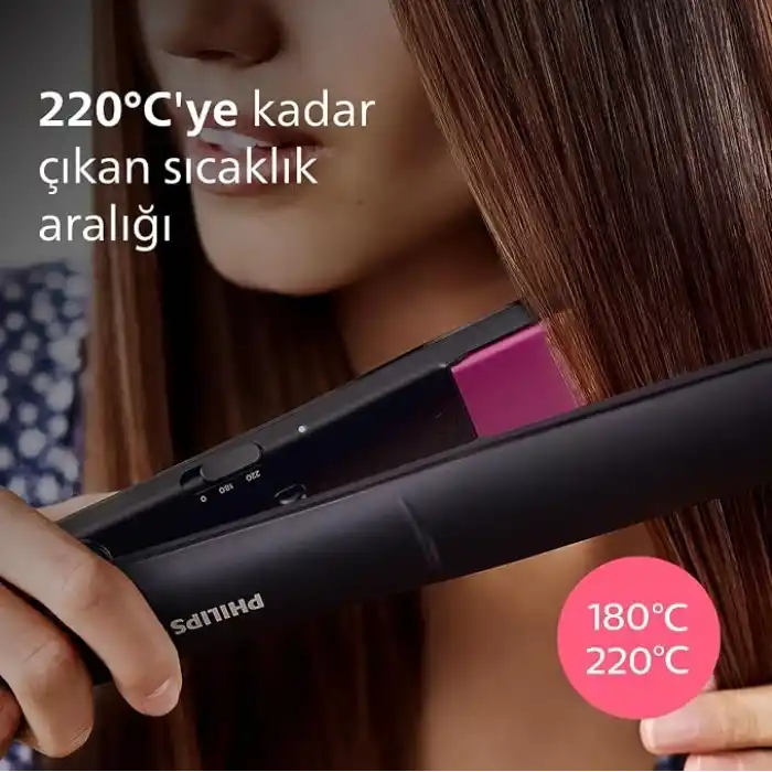 Philips Saç Düzleştirici, Keratin Seramik Plaka, ThermoProtect Teknolojisi, 2 Sıcaklık Ayarı, Tuş Kilidi, 60 Saniyede Isınma, 220°C’ye Kadar Sıcaklık Ayarı, BHS375/00
