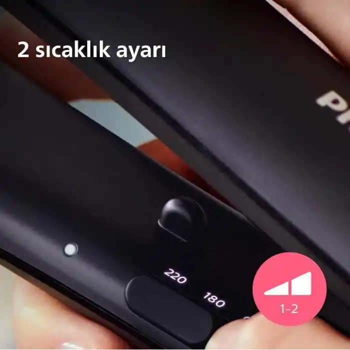 Philips Saç Düzleştirici, Keratin Seramik Plaka, ThermoProtect Teknolojisi, 2 Sıcaklık Ayarı, Tuş Kilidi, 60 Saniyede Isınma, 220°C’ye Kadar Sıcaklık Ayarı, BHS375/00