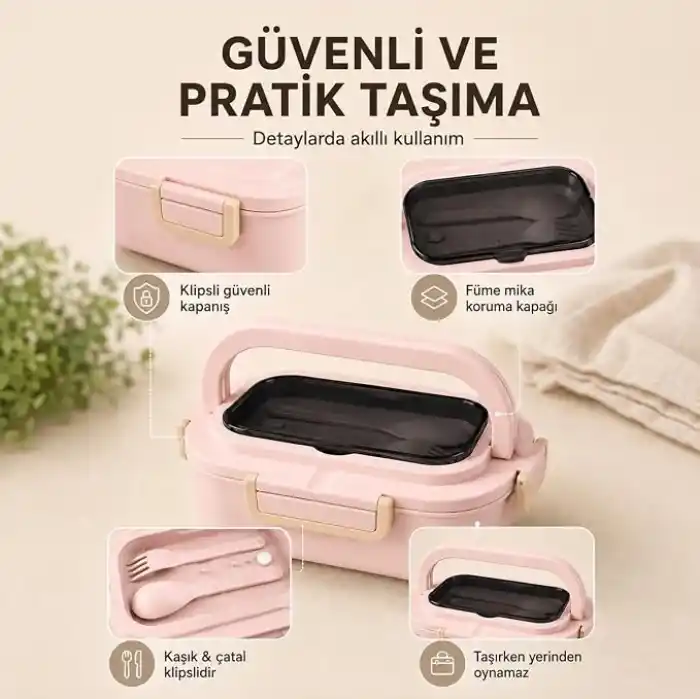 304 Paslanmaz Çelik Çift Bölmeli Beslenme Kutusu, Çatal Kaşıklı Sızdırmaz Sefer Tası Yemek Kabı, Kahverengi Gri Yeşil Pembe Renk Seçenekleri (Pembe)