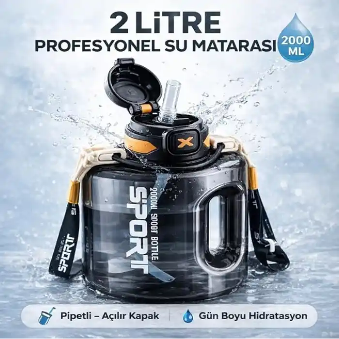 Coofbe 2Lt Su Matarası Su Şişesi Pipetli Sızdırmaz Bpa Içermez Emniyet Kilitli Suluk Sporcu Motivasyon Su Matarası