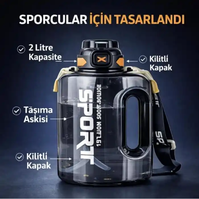 Coofbe 2Lt Su Matarası Su Şişesi Pipetli Sızdırmaz Bpa Içermez Emniyet Kilitli Suluk Sporcu Motivasyon Su Matarası