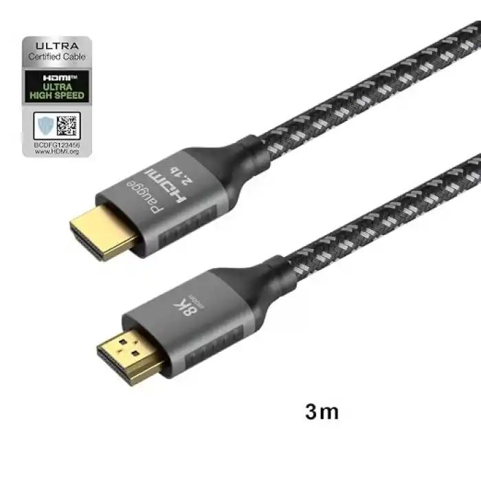 Paugge Ultra Sertifikalı HDMI® 2.1b Kablo - (2.1b/2.1/2.0b/2.0/1.4) 10K, 8K 60Hz, 4K 240Hz 165Hz 144Hz 120Hz 60Hz, eARC, HDCP2.3, HDR, D-HDR, Dolby Vision, Dolby Atmos (3m)