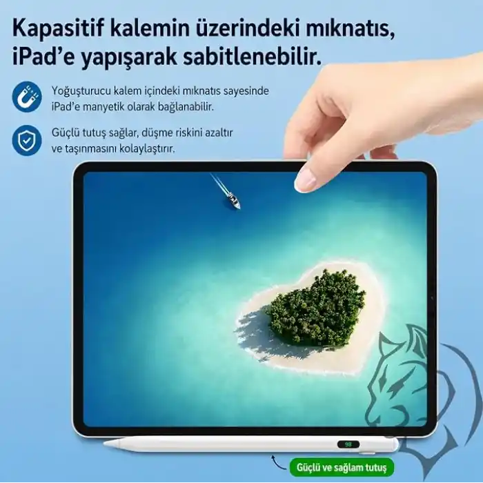 URUCHI Aktif Stylus Kalem, iPad, iPhone ve Android Tabletler ile Uyumlu, 4 LED Işıklı Pil Göstergesi, USB-C Şarjlı, Bluetooth Gerektirmez, Hassas Kapasitif Dokunmatik Kalem, Beyaz
