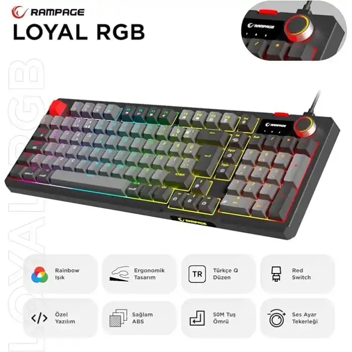Rampage LOYAL USB Hot Swap RGB Red Switch Mekanik Gaming Oyuncu Klavye