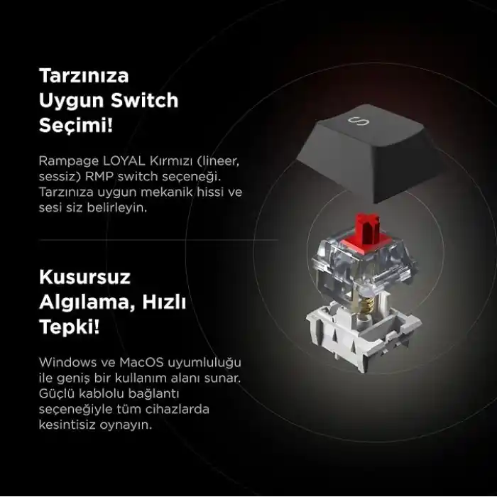 Rampage LOYAL USB Hot Swap RGB Red Switch Mekanik Gaming Oyuncu Klavye