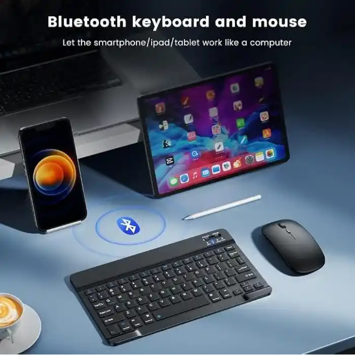 Bluetooth Kablosuz Şarjlı Türkçe Q Klavye Alüminyum Alışım Mini Pilli Mouse Süper Hafif Taşınabillir Bluetooth Eşleştirmeli Midi Klavye 25cm x 15cm