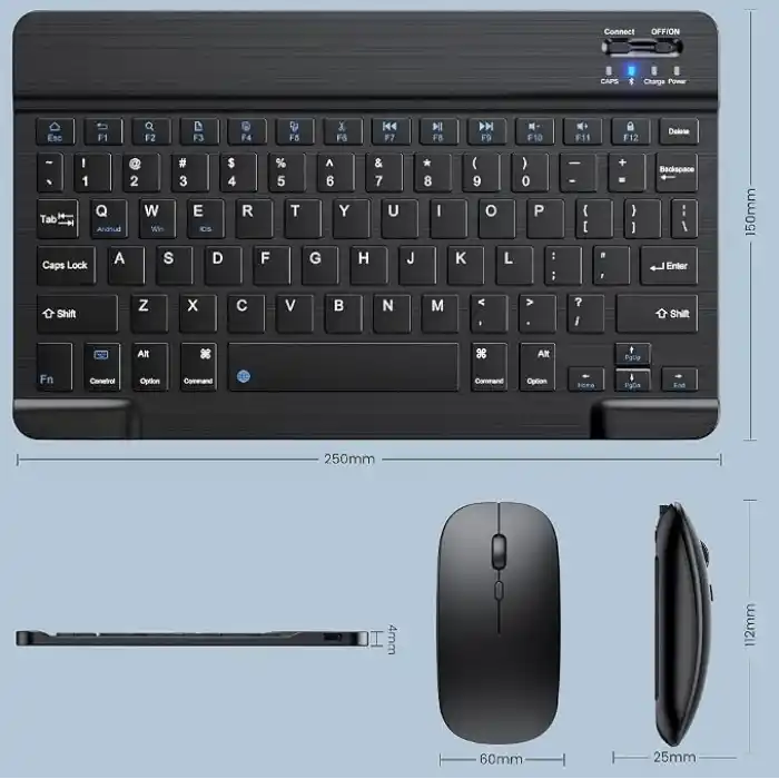 Bluetooth Kablosuz Şarjlı Türkçe Q Klavye Alüminyum Alışım Mini Pilli Mouse Süper Hafif Taşınabillir Bluetooth Eşleştirmeli Midi Klavye 25cm x 15cm
