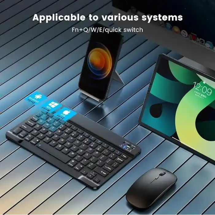 Bluetooth Kablosuz Şarjlı Türkçe Q Klavye Alüminyum Alışım Mini Pilli Mouse Süper Hafif Taşınabillir Bluetooth Eşleştirmeli Midi Klavye 25cm x 15cm