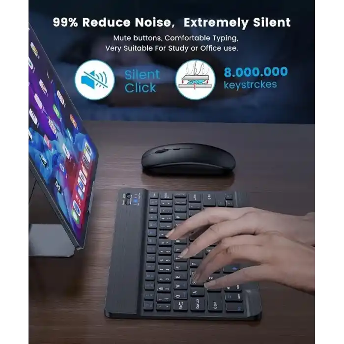 Bluetooth Kablosuz Şarjlı Türkçe Q Klavye Alüminyum Alışım Mini Pilli Mouse Süper Hafif Taşınabillir Bluetooth Eşleştirmeli Midi Klavye 25cm x 15cm