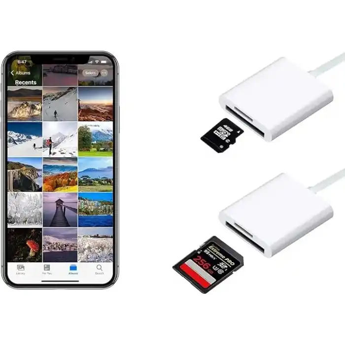 Coverzone Lightning Girişli iPhone 11 12 13 14 Uyumlu Kart Okuyucu SD Kart Adaptörü TF Kart Okuyucu Disk Adaptörü Mobil Kart Okuyucu Hızlı Aksesuarları Bağlayın - (S101 - Lightning)