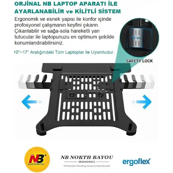 Ergoflex NB FP-2 Ergonomic Monitör Kolları için 10-17 Uyumlu Vesa Montaj Laptop Aparatı