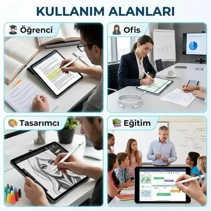Infomax iPad Kalem, Apple Pencil Alternatifi, USB-C Hızlı Şarj, Palm Rejection, iPad Pencil, iPad 6-11 / Air 3-7 / Mini 5-7 / Pro Uyumlu, 4 Yedek Uç ve 6 Uç Koruyucu Dahil