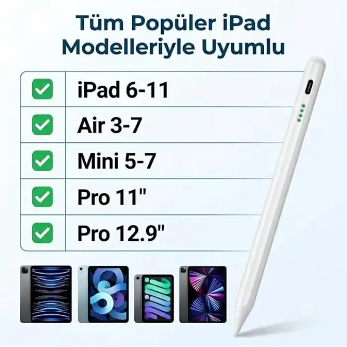 Infomax iPad Kalem, Apple Pencil Alternatifi, USB-C Hızlı Şarj, Palm Rejection, iPad Pencil, iPad 6-11 / Air 3-7 / Mini 5-7 / Pro Uyumlu, 4 Yedek Uç ve 6 Uç Koruyucu Dahil