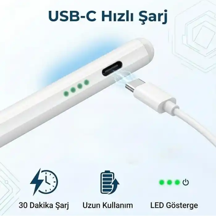 Infomax iPad Kalem, Apple Pencil Alternatifi, USB-C Hızlı Şarj, Palm Rejection, iPad Pencil, iPad 6-11 / Air 3-7 / Mini 5-7 / Pro Uyumlu, 4 Yedek Uç ve 6 Uç Koruyucu Dahil