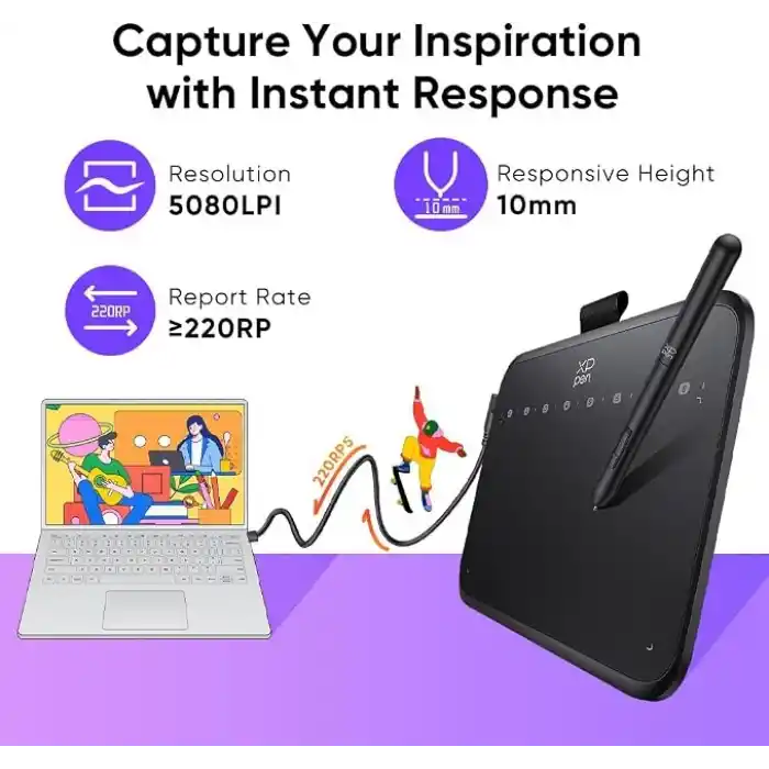 XPPen Deco 640 Grafik Çizim Tableti, 16384 Basınç Seviyesi, Pilsiz Kalem, 6x4 İnç, Windows Mac Android Uyumlu