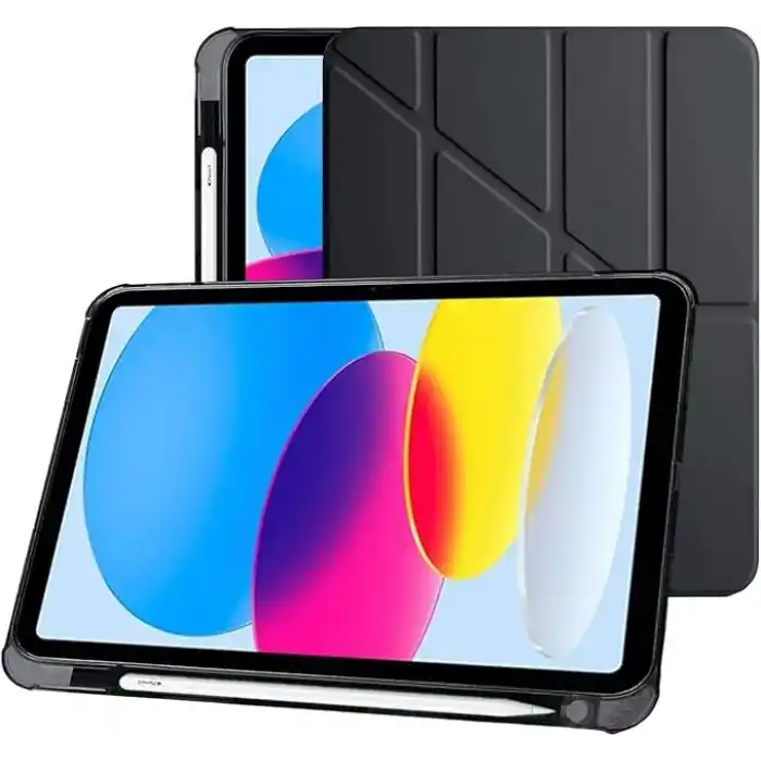 Klasse Apple iPad 10.9 inç 2022 10. Nesil Uyumlu Smart Kılıf, Apple Pencil Kalemlikli, Trifold, Esnek, Mat, Darbeye Tam Dayanıklı Tablet Kılıfı (Siyah)