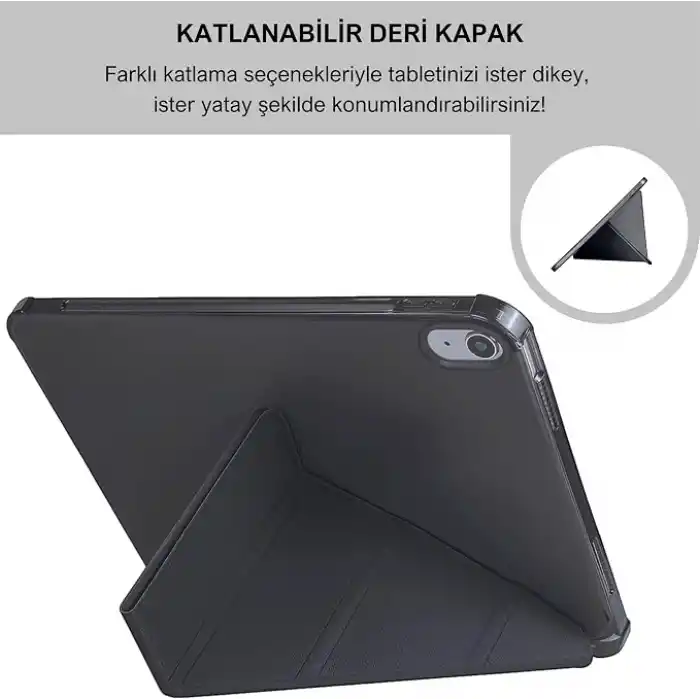 Klasse Apple iPad 10.9 inç 2022 10. Nesil Uyumlu Smart Kılıf, Apple Pencil Kalemlikli, Trifold, Esnek, Mat, Darbeye Tam Dayanıklı Tablet Kılıfı (Siyah)