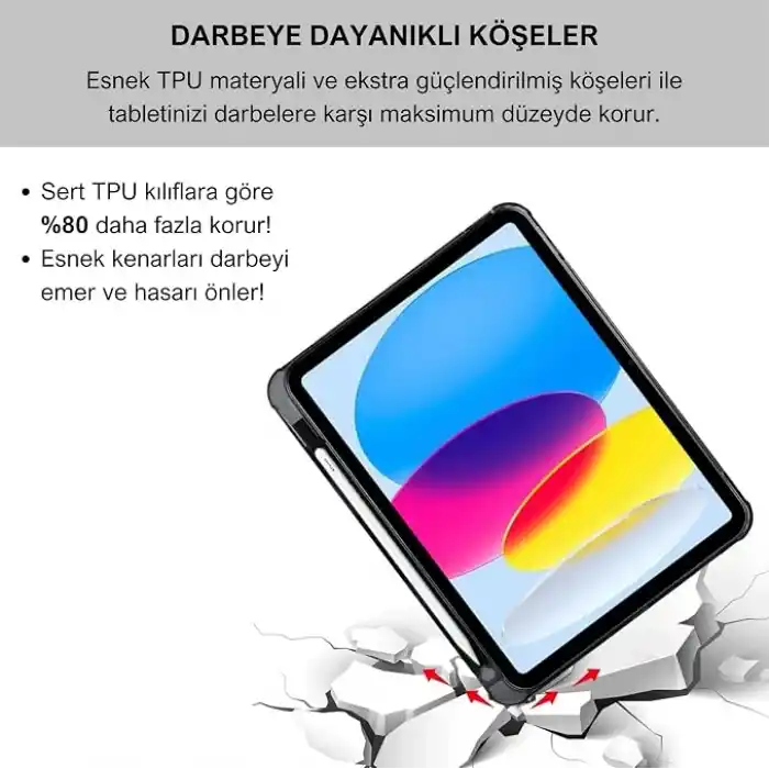 Klasse Apple iPad 10.9 inç 2022 10. Nesil Uyumlu Smart Kılıf, Apple Pencil Kalemlikli, Trifold, Esnek, Mat, Darbeye Tam Dayanıklı Tablet Kılıfı (Siyah)
