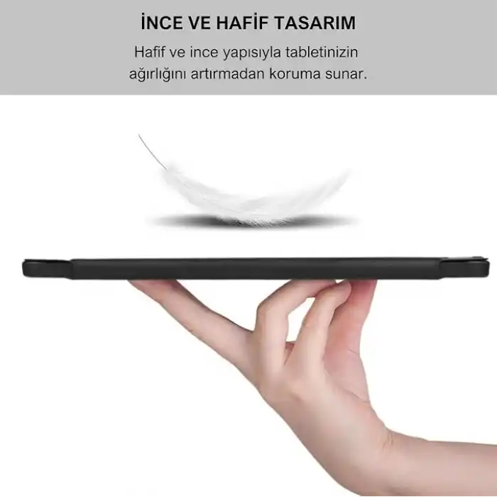 Klasse Apple iPad 10.9 inç 2022 10. Nesil Uyumlu Smart Kılıf, Apple Pencil Kalemlikli, Trifold, Esnek, Mat, Darbeye Tam Dayanıklı Tablet Kılıfı (Siyah)