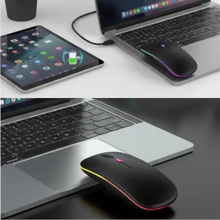 Infomax Kablosuz Mouse, Çift Modlu (Bluetooth 5.0 + 2.4Ghz USB) Şarj Edilebilir RGB Işıklı Sessiz Mouse, PC, Laptop, Macbook, Tablet, iPad, Telefon Uyumlu (BGMS, Siyah)