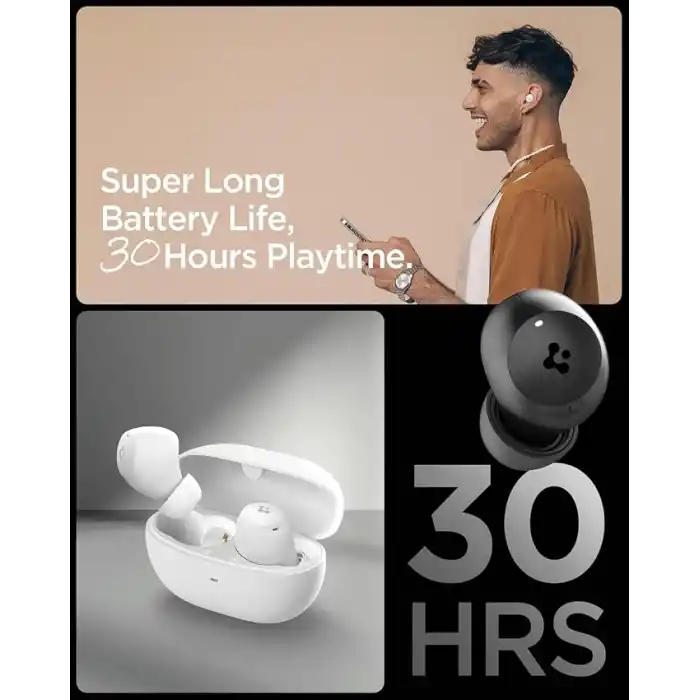 Spigen Audio TWS P10 Bluetooth Kablosuz Kulaklık - ANC Pro Aktif Gürültü Engelleme & 10mm Sürücü & 30 Saat Pil & & ENC 6 Mikrofon & Şeffaf & Gaming Mod iPX4 White - ASD07963