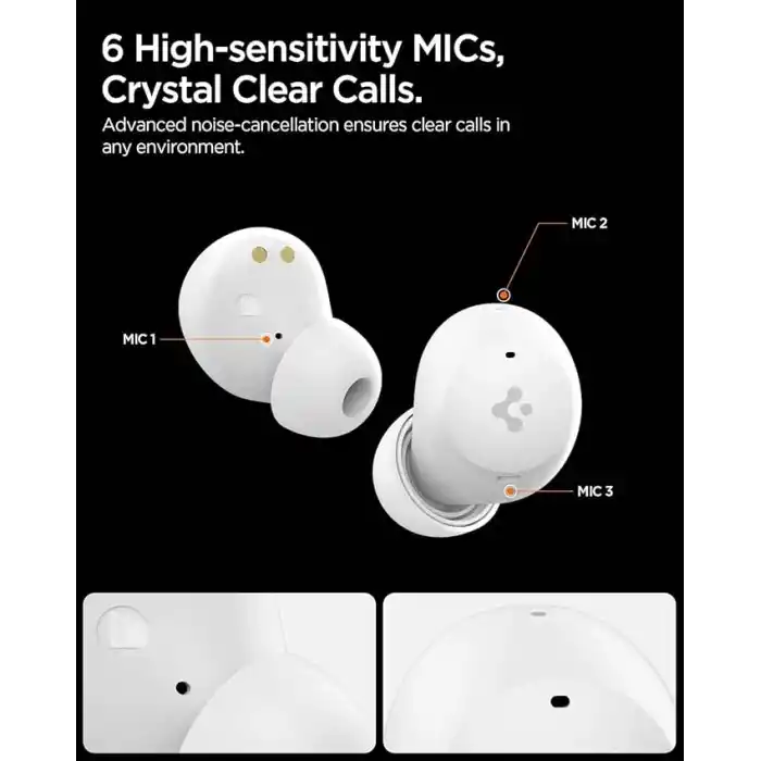 Spigen Audio TWS P10 Bluetooth Kablosuz Kulaklık - ANC Pro Aktif Gürültü Engelleme & 10mm Sürücü & 30 Saat Pil & & ENC 6 Mikrofon & Şeffaf & Gaming Mod iPX4 White - ASD07963