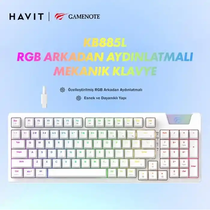 Havit Gamenote KB885L RGB Backlit Gaming Mekanik Klavye Beyaz