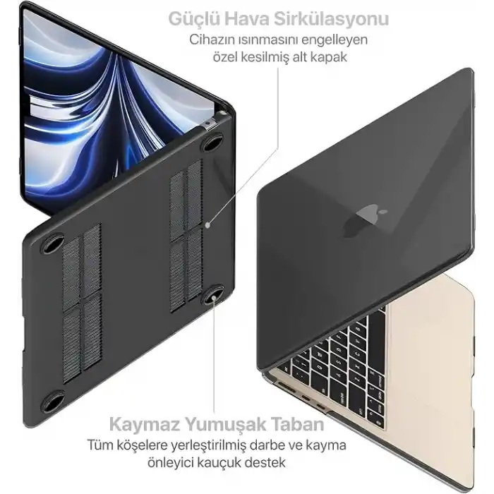 Minesk MacBook Air 15,3 ile Uyumlu M5 (A3448) M4 (A3241) M3 (A3114) M2 (A2941) Polikarbonat Sert Koruyucu Çizilme ve Darbe Önleyici Kılıf (Siyah Şeffaf, 15 inç 2023-2026)