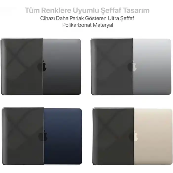 Minesk MacBook Air 15,3 ile Uyumlu M5 (A3448) M4 (A3241) M3 (A3114) M2 (A2941) Polikarbonat Sert Koruyucu Çizilme ve Darbe Önleyici Kılıf (Siyah Şeffaf, 15 inç 2023-2026)