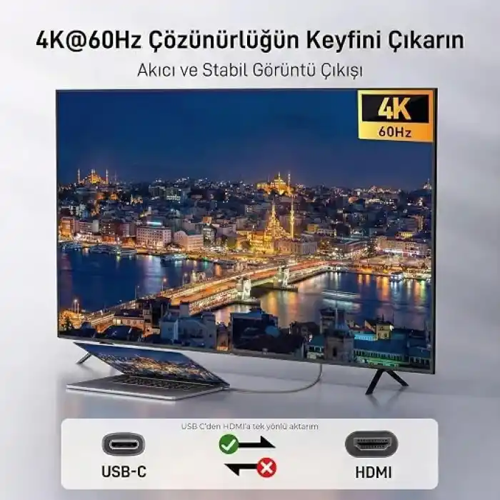 USB C HDMI Kablo (4K@60Hz,2K@144Hz,1080P@240Hz) HDR HDCP Type C to HDMI 2.0 [Thunderbolt 5/4/3, DeX Mode Uyumlu], iPhone 15/16/17 Pro, MacBook iPad Pro/Air, Samsung S25 ile Uyumlu (2 Metre)