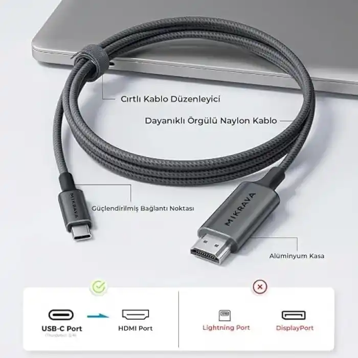 USB C HDMI Kablo (4K@60Hz,2K@144Hz,1080P@240Hz) HDR HDCP Type C to HDMI 2.0 [Thunderbolt 5/4/3, DeX Mode Uyumlu], iPhone 15/16/17 Pro, MacBook iPad Pro/Air, Samsung S25 ile Uyumlu (2 Metre)
