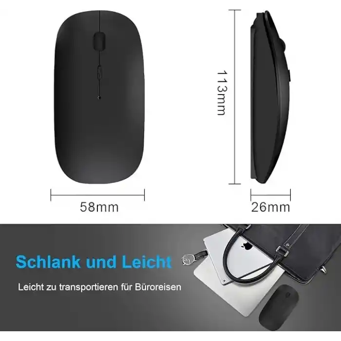 Şarj Edilebilir Tüm Cihazlara Uyumlu Sessiz Hızlı 2,4+5.0 Kablosuz Mouse (Siyah)