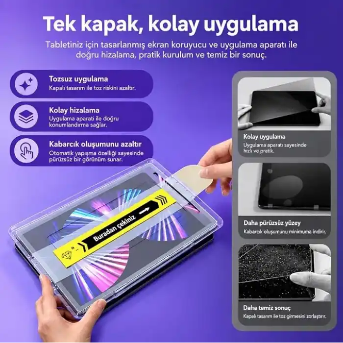 Coverzone iPad A16 ile Uyumlu Kolay Aparatlı Ekran Koruyucu