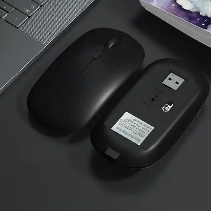 Şarj Edilebilir Tüm Cihazlara Uyumlu Sessiz Hızlı 2,4+5.0 Kablosuz Mouse (Siyah)