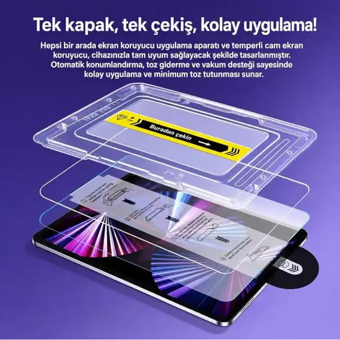 Coverzone iPad A16 ile Uyumlu Kolay Aparatlı Ekran Koruyucu